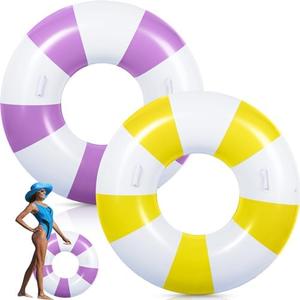 Gemscream 2 Pcs Large Pool Floats Swim Ring with Handles 47.24 Inch Inflatable Swimming Pool Tubes Adult Size for Summer Lounger Beach Party
