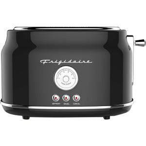 FRIGIDAIRE 2 Slice Toaster, Retro Style, Wide Slot for Bread, English Muffins, Croissants, and Bagels, 6 Adjustable Toast Settings, Cancel and Defrost, 900w, Black