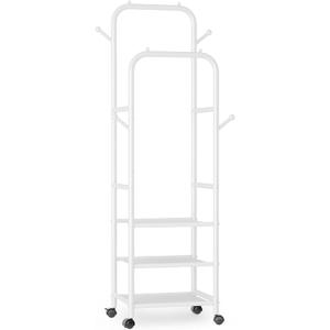 Furologee Portable Clothes Rack for Hanging Clothes, Rolling Clothing Rack With 3-Tier Shelves, Small Garment Rack with Wheels for Bedroom Living Room Laundry Room, White