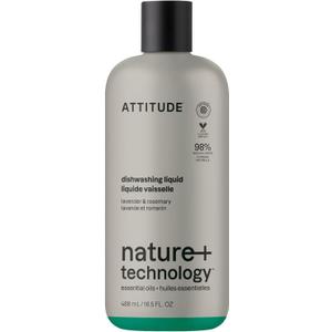 ATTITUDE Dish Soap, Infused with Essential Oils, Plant-Based Ingredients, EWG Verified, Great for Clean and Sparkling Dishes, Vegan Dishwashing Liquid, Lavender & Rosemary, 16.5 Fl Oz
