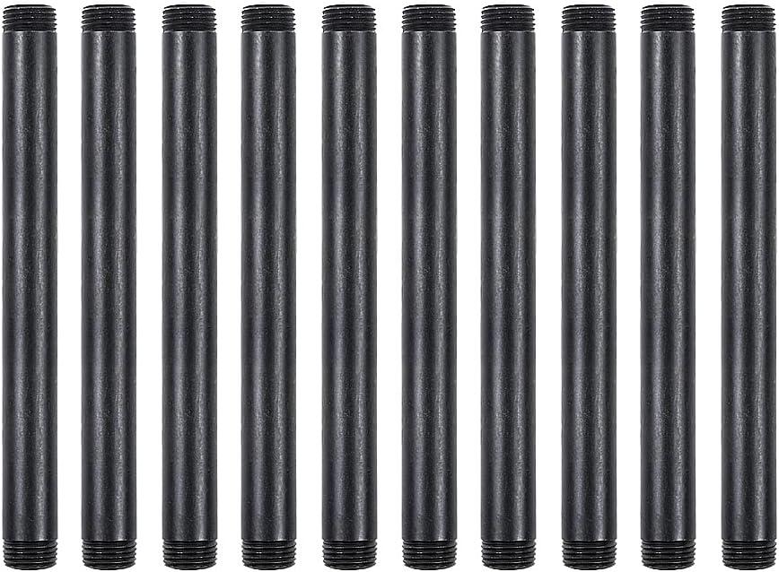 Niubid 10 Pack 1/2 Inches x 8 Inches Black Malleable Steel Nipples Fitting, DIY Steampunk Industrial Vintage Style.