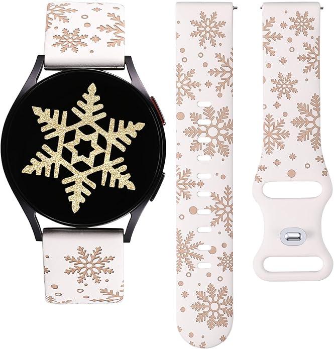 Wearlizer Christmas TwoTone Snowflake Engraved Bands 20mm Compatible with Samsung Galaxy Watch 7/FE/6/5/4/Active 2 Band 40mm 44mm/Watch 5 Pro 45mm/Watch 6/4 Classic, Women Cute Soft Silicone Strap