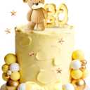Yellow Baby Shower Cake Decoration Bear Cake Topper Gender Reveal Cake Decoration Green Gold Balls Cake Topper for Baby Shower Birthday Party Decoration