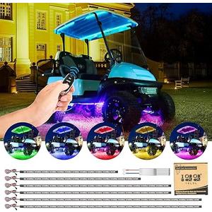 10L0L Golf Cart Underglow LED Light Strip Kit with Canopy Lights, 24 Modes Glow Neon Underbody Lighting with Wireless Remote Control, Sound Active, Water Resistant Flexible Tubes 6 Pack