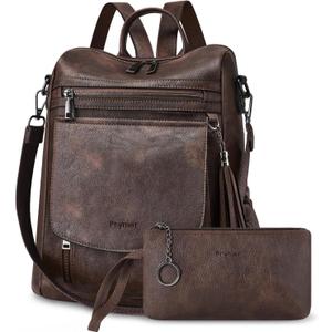 Backpack Purse for Women Leather Backpack Fashion Designer Purse Travel Backpack for Women Work Daily with PU Wallet (Dark Coffee)