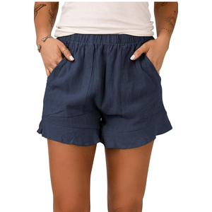 Melliflo Womens High Waist Pocketed Ruffle Solid Shorts 2024 New Fshion Casual Loose Summer Shorts Size Large