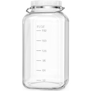 2 Gallon Large Glass Jar with Lid, Wide Mouth Storage Jars with Stainless Handle, Extra Big Glass Container with 2 Scale Mark for Storing Food, Kitchen Organization, 7400 ML/250 OZ