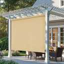 AOSKY Outdoor Roller Shades, Cordless Patio Shades Roll Up Outdoor Blinds | 60"W x 96"H, Wheat, Roller Blinds Cloth for Porch Pergola Balcony Backyard Windows