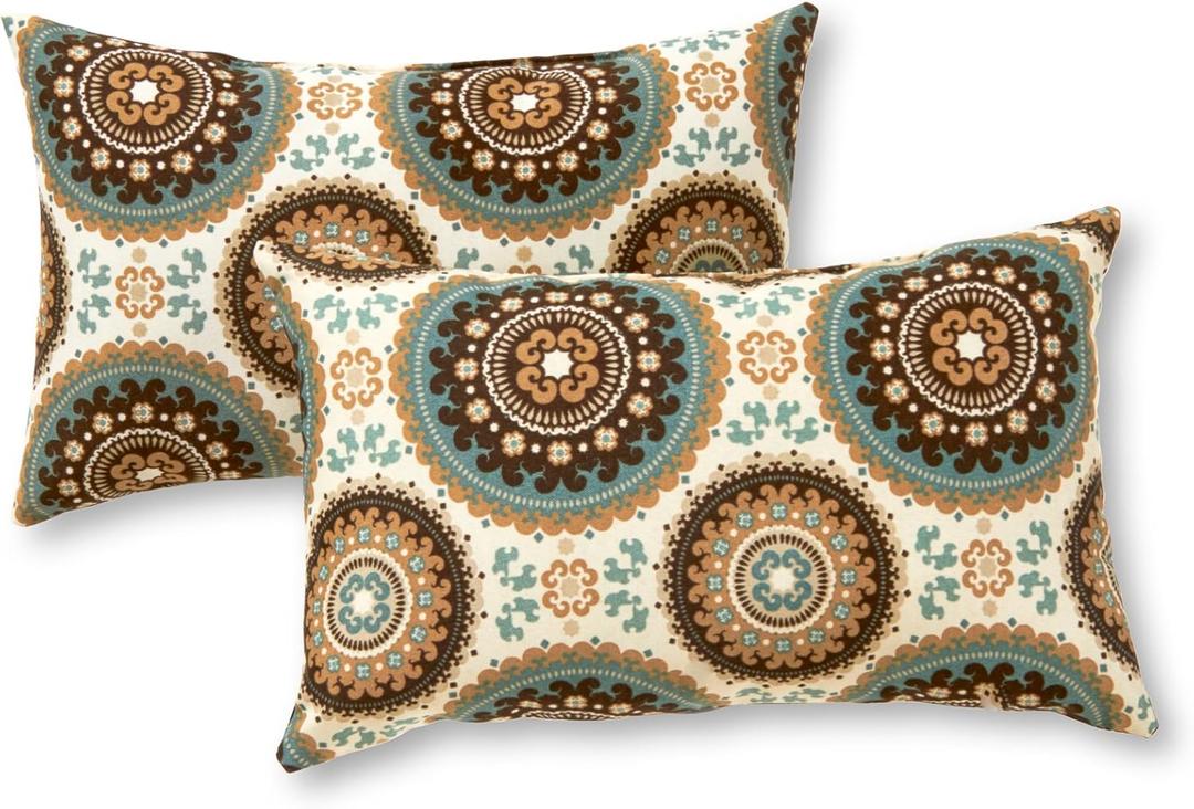 Greendale Home Fashions Outdoor 19x12 inch Rectangle Decorative Throw Pillow, 2-Pack, Sage Medallion 2 Count