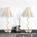 Pleated Table Lamp, Set of 2 Table Lamps for Bedroom, Bedside Lamps for Nightstand with Linen Lampshade, Modern Lamp for Bedroom Home Office Decor, Gold