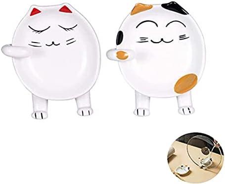 UgyDuky 2 PCS Cute Cat Multifunction Ceramic Spoon Rest,Modern Spoon Rest Holder for Stove Top Kitchen Counter Modern Spatula Utensil Rest