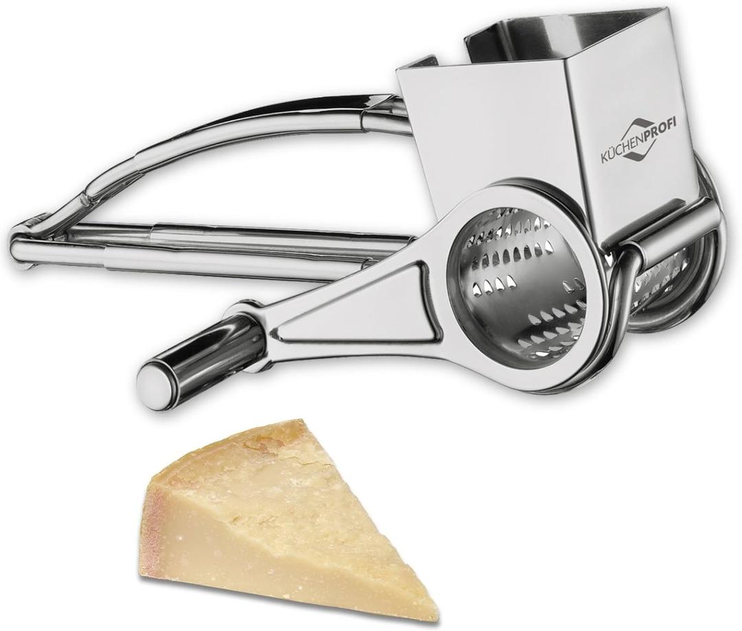 Stainless Steel Single Drum Rotary Cheese Grater, for Chocolate and Nuts - Durable Stainless Steel Rotary Grater (8.5" Long)