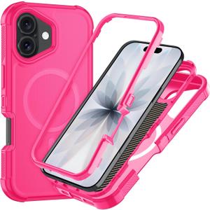 SunStory Magnetic for iPhone 17 Case, Compatible with MagSafe, 3-Layer Heavy Duty Full-Body Cover, Military-Grade Drop Protection, 3 in 1 Hybrid Protective Case for iPhone 17 6.3",Hot Pink