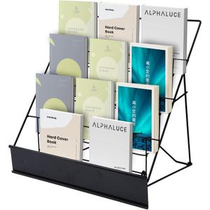 Book Signing Rack, Book Display Rack, Tabletop Magazine Display Racks, 4 Tiered Tabletop Cd Display, Comic Book Magazine Rack for Library Classroom Picture Literature Brochure 16.14" x 17.95" x 17.24"