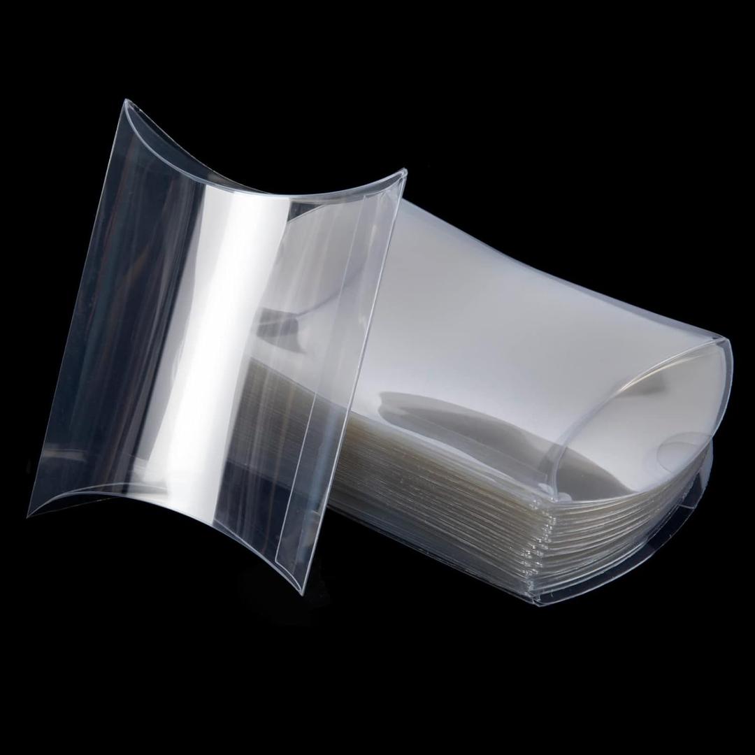 ISKYBOB 50 Pack Clear Plastic Pillow Boxes for Favors, Mini Pillow Gift Boxes for Candy Treats Transparent Packing Box 4x2