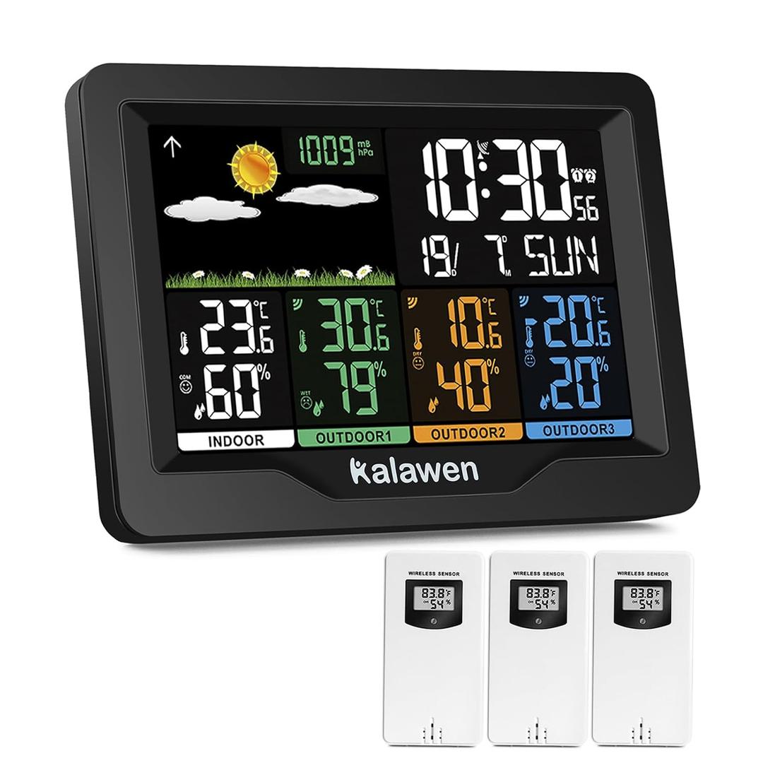 Weather Station Wireless Indoor Outdoor Thermometer Digital with Atomic Clock, Barometric Pressure, Forecast Station with USB Port Thermometer Wireless Humidity Barometer Monitor