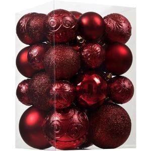 Christmas Ball Ornaments - 30pcs Shatterproof Christmas Ornaments Set Plastic Hanging Christmas Decorations for Xmas Tree Holiday Party Decor, 6 Styles in 4 Sizes (Burgundy)