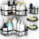 Moforoco 5-Pack Shower Caddy, L-Shaped, 10.2in Diameter, 90-Degree Right Angle, Rustproof, Easy Installation, 12 Hooks, Soap Holder, Adhesive Corner Shower Organizer, Black