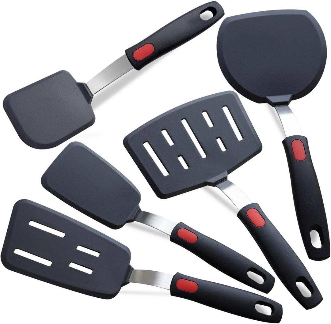 Silicone Spatula Turner, 5-Pack Spatulas Silicone Set for Nonstick Cookware, 600F Heat Resistant Kitchen Cooking Utensils Set for Egg, Pancake Dishwasher Safe