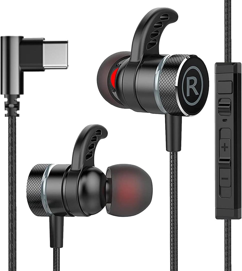 KASOTT USB C Headphone for Samsung Wired Earbuds Magnetic in-Ear Type C Earphone with Microphone Volume Control Deep Bass Stereo Noise Canceling for iPhone 17 Pro Max Air 16 16e 15 Pixel 10 9a (Black)