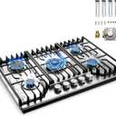 Gas Cooktop 30 inch with 5 Sealed Burners, Built-in Gas Stove Top Stainless Steel Propane Cooktop with Thermocouple Protection, NG/LPG Convertible, 30 Inch-Style 1