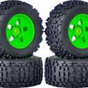 3.8" MT Monster Truck Tires with Foam Insert - 17mm/14mm/12mm Hex Adapters Included, Compatible with TRAXXAS Sledge, ARRMA KRATON, Outcast, Tamiya, HSP (Set of 4), Replacement Part of AR510092 (Green Rim)