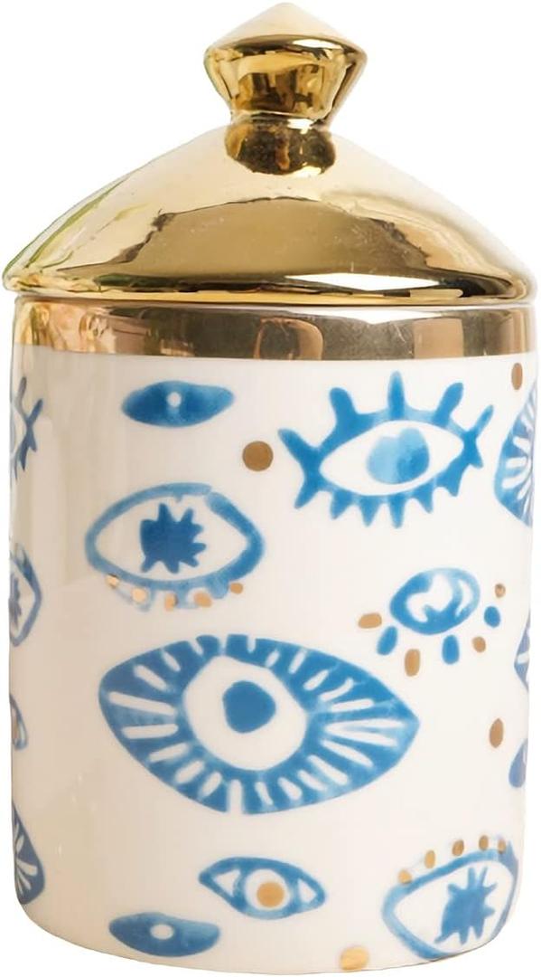 Big Eye Aromatherapy Candle Jar With Lid Ceramic Makecup Cotton Swab Holder Home Deocrative Bottler, Home Fireplace Kitchen Dining Decor For Living Room Knick Knacks Candle Holder (F67)