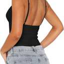 REORIA Lace Tops for Women Sexy V Neck Sleeveless Double Lined Going Out Tank Y2K Fashion Crop Top 2025 Trendy (Medium, Black)