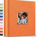 Photo Album 4x6 with 600 Pockets, Slip-in Picture Albums, Linen Cover Memory Book with Front Window, White Page Vertical Photo Book for Wedding, Family, Anniversary, Baby, Vacation (Orange)