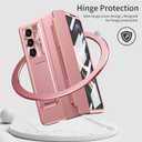 Case for Samsung Z Fold 5 5G 2023, One-Piece Upgraded Hinge Protection Case with Kickstand Anti-Scratch Protective Cover (Rose Gold)