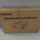 Stainless Steel Cat Litter Box with Lid, XL Extra Large High Sided Litter Box for Big Cats, Odor Free Open Top Litter Pan Easy Cleaning Anti-Urine Leakage Non-Stick, Includes Scoop, Light Grey