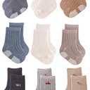 J Poqobog Baby Crew Socks,Grips Combed Cotton Socks Toddler Non-Skid for Girls,Boys Non Slip/Anti Skid 9-Pack