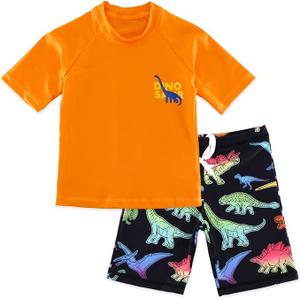 Boys Two Piece Rash Guard Swimsuits Kids Short Sleeve Sunsuit Swimwear Sets, Size 5
