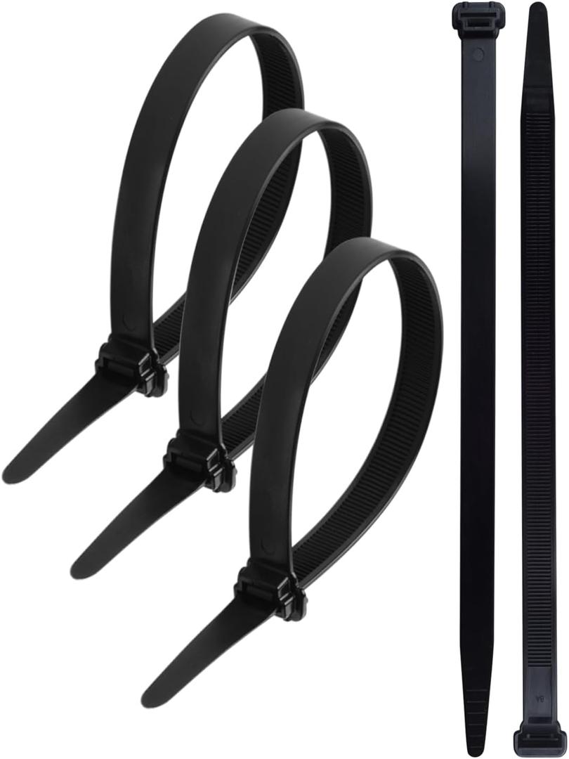 Cable Zip Ties(50-Piece) Industrial Ultra Heavy Duty Multi-Purpose Length 12.2 Inch Width 0.51 Inch, 250 lbs Tensile Strength for Indoor and Outdoor UV Resistant, Black