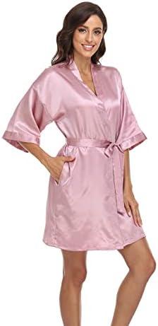 Women's Satin Kimono Robes Bridesmaid Wedding Robes Silky Bathrobes Summer Loungewear S