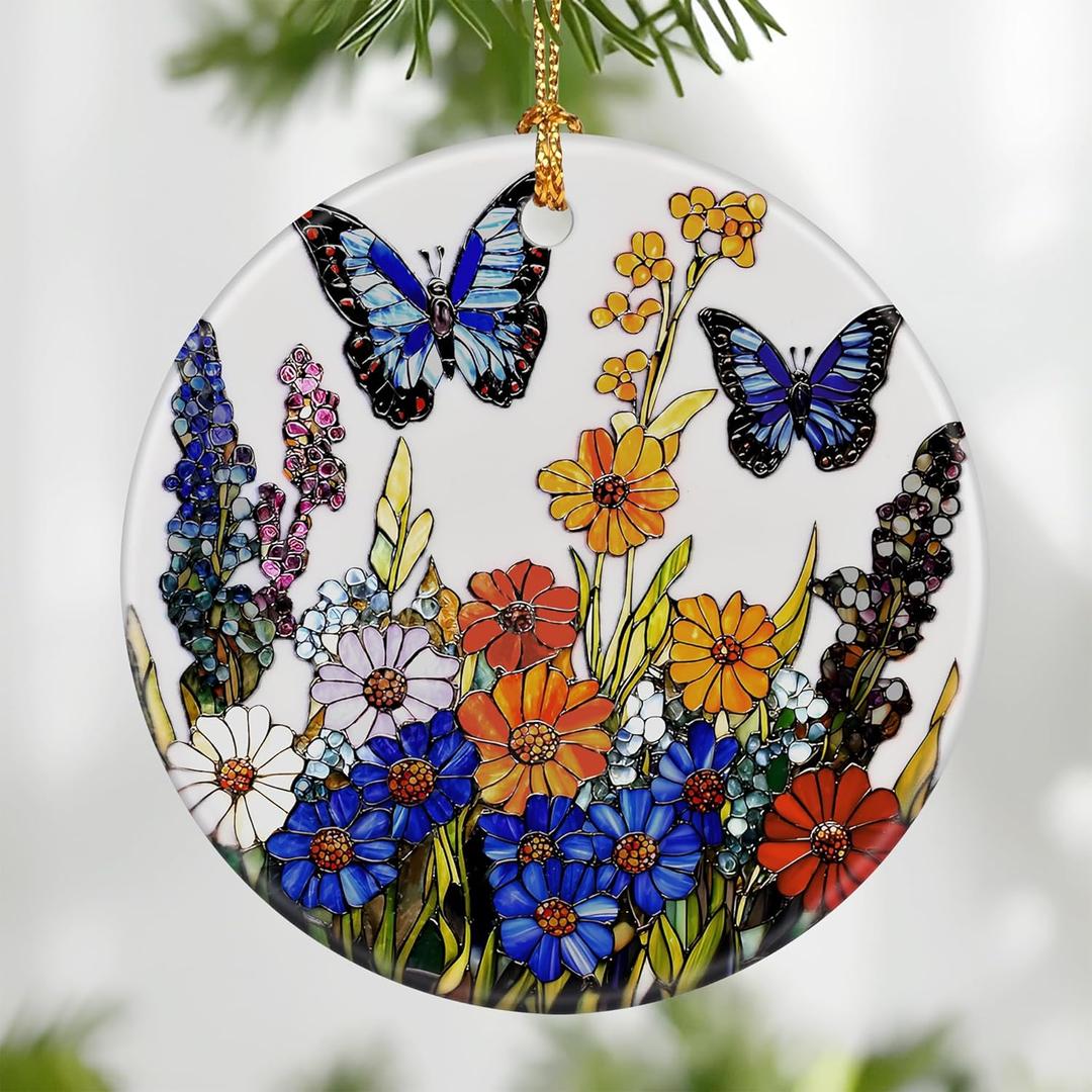 Wildflower & Butterfly Ornament, Christmas Ornament  Christmas Tree Decor, Holiday Decoration, Stocking Stuffer, Festive Gift Idea, Gifts for Butterfly Lover, Flower Lover, and Friends
