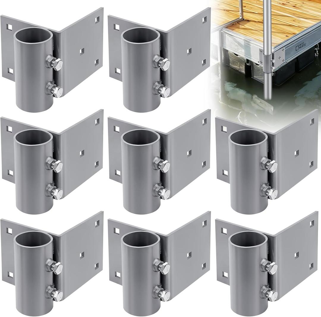 Dock Pipe Brackets Sleeve Holder Heavy Duty Marine Grade Hardware for Floating Docks, Grey Galvanized Steel 5x5 Inch Mounting Plate, 8 Pack