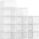 Kuject XX-Large Shoe Storage Boxes 12 Pack, Clear Stackable Shoe Organizer
Drop-Front Space-Saving Shoe Cases for Closet, Entryway & Under-Bed Storage, Family Organizer,White