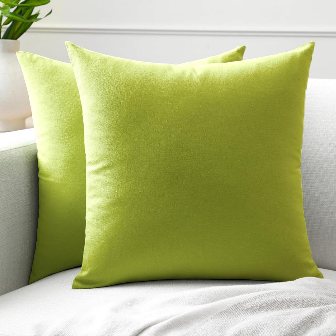 Encasa XO Throw Pillow Covers 16x16 in Set of 2 Lime Green | No Inserts | Cotton Pillow Covers for Living Room, Bed, Sofa, Couch | Decorative Cushion Covers with Improved Zippers