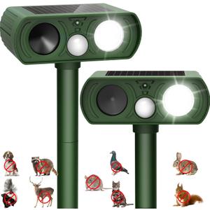 Upgraded Solar Ultrasonic Animal Repellent Outdoor, Deer Repellent Devices Squirrel Cat Raccoon Rabbit Dog Deterrent, Keep Skunk Away Motion Detection with Flash Light for Yard Garden Lawn 2PACKGreen