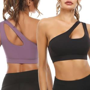 Sykooria Womens One Shoulder Sports Bras Workout Left Strap Yoga Bras Cute Medium Support Crop Tops Size XL