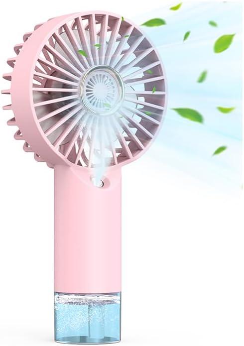 Portable Personal Misting Fan, Handheld Rechargeable Cooling Fan, 3-Speed, Suitable for Travel, Beach and Office Use Pink