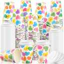 80 Set 12 oz Valentine's Day Disposable Coffee Cups with Lids Bulk Love Conversation Heart Paper Cup for Valentines Hot Chocolate Cocoa Tea for Anniversary Party Supplies Decor(Fresh Style)