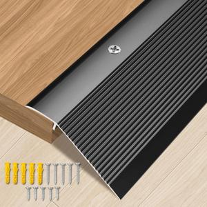 Raytano 48in Aluminum Floor Transition Strip for Threshold Height 0.4-1.6", Metal Reducer Moulding Door Threshold for Tile Wood Carpet Laminate Vinyl Flooring, Size 48"4"0.35"(Black,1pcs)