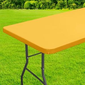 homing Rectangle Table Cloth Cover, Waterproof Polyester Elastic Fitted Tablecloth, Fits for 4 Foot Folding Tables, Washable Table Protector for Picnic, Camping, Outdoor (Mustard Yellow, 30" x 48")