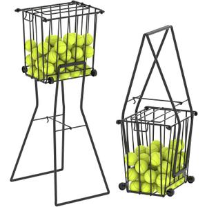Tennis Ball Hopper- Foldable Ball Caddy Holder Pickleball Collection Pick-Up Basket with Wheel (Black)