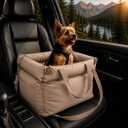 Dog Booster Car Seat for Small Dogs, Stable Non-Slip Design Up to 35 lbs, Water-Resistant PU Travel Carrier with Headrest Straps, Built-in Tether & Storage — Gray
