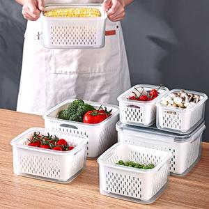 Cabilock Crisper 2 Set 4-piece Storage Container Set Refrigerator Fruit Cases Vegetable Fruit Drain Basket Home Grain Storage Box