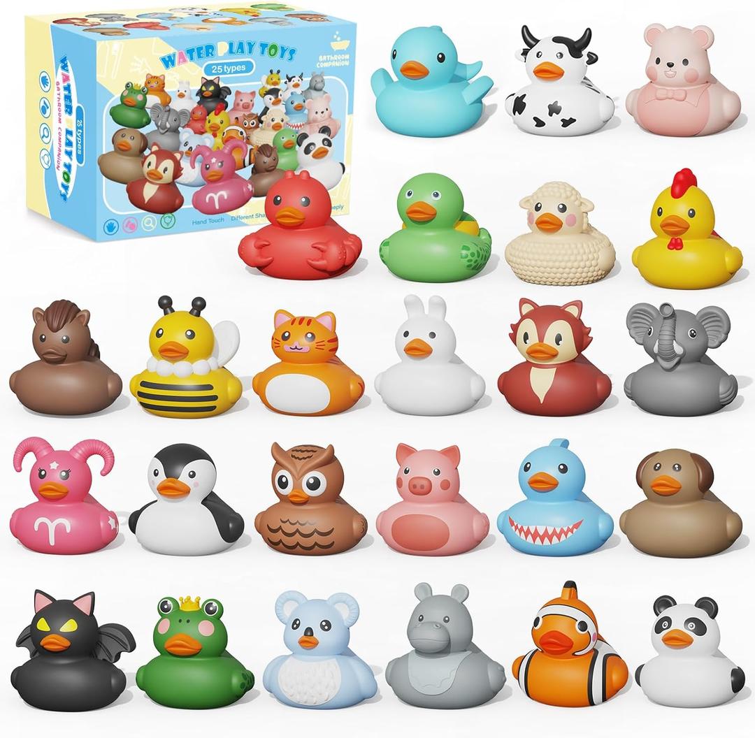 25PCS Rubber Ducks,Toddler Bath Toys,No Hole Bathtub Toys,Baby Pool Toys for 18 Months and Older