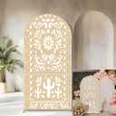 Sensfun Mexican Arch Backdrop Cover Wedding Baby Shower Photo Background Decor,2-Sided Round Top Chiara Backdrop Arch Covers for Mexican Talavera Birthday Bridal Shower Fiesta Party Decorations 4x7ft (Beige Papel Picado)